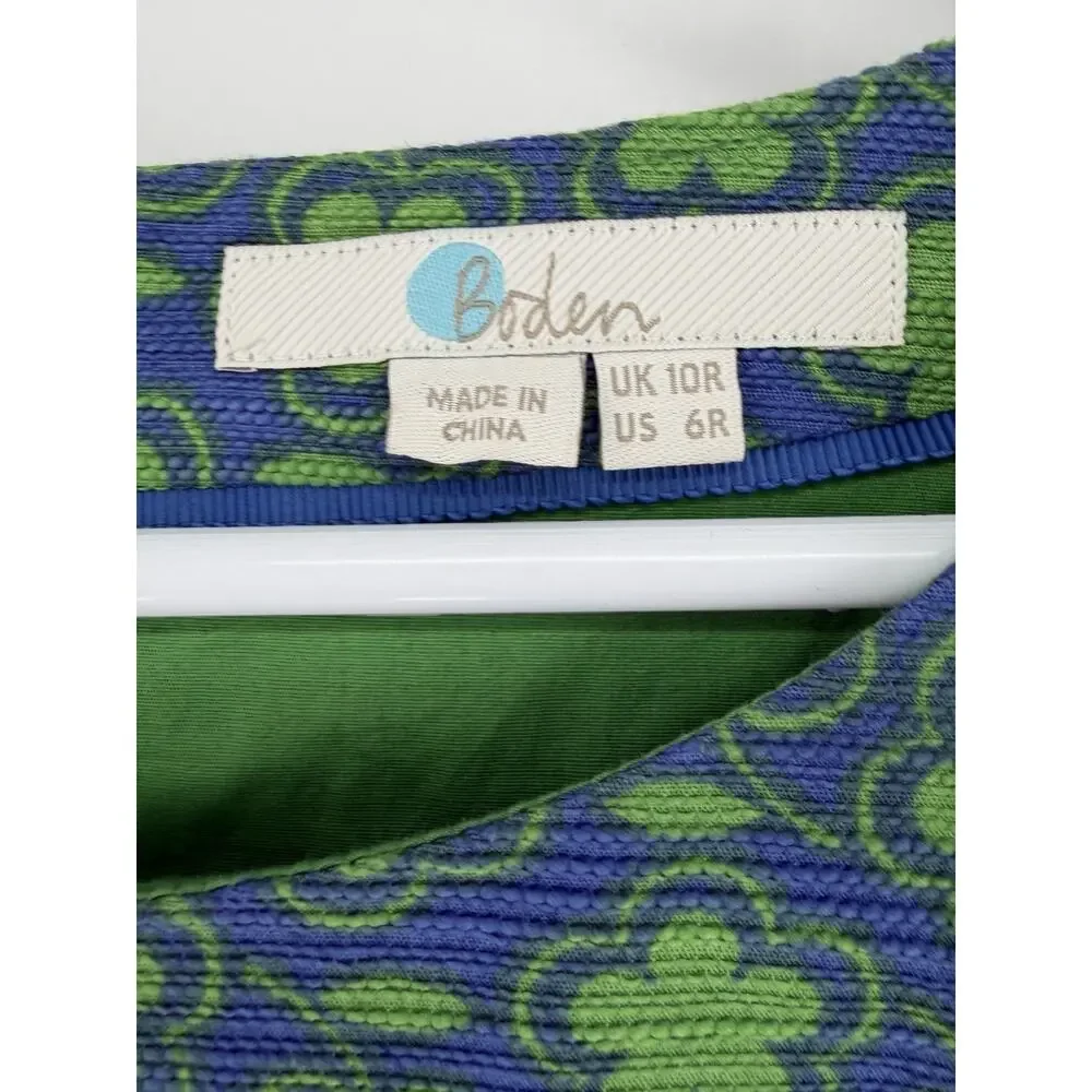 BODEN SIERRA Floral Print Dress Cotton Green & Blue Textured Pockets Womens 6R - Picture 5 of 9
